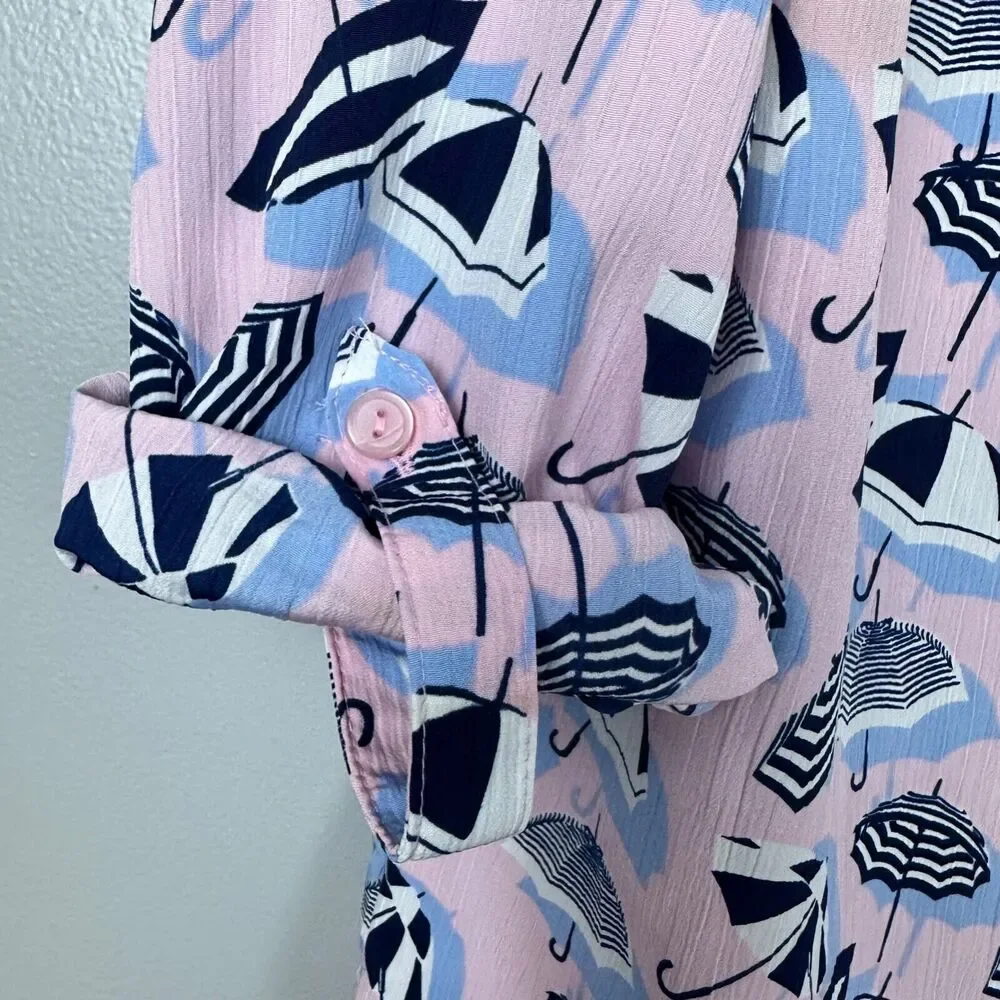 Kim Rogers Umbrella V Neck Button Up Long Rolled Sleeve‎ Blouse Size XLarge - Picture 5 of 7